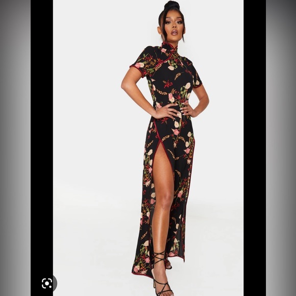 PrettyLittleThing thigh split printed jumpsuit - Picture 1 of 4